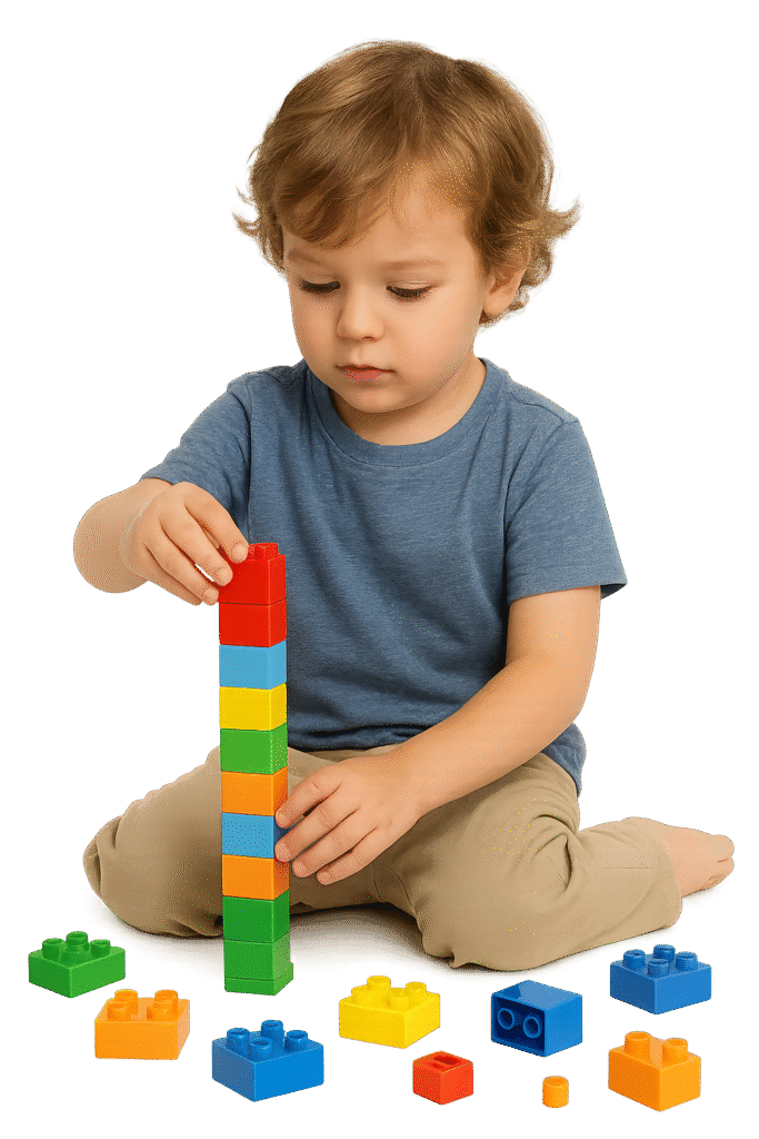 chłopiec układający klocki
